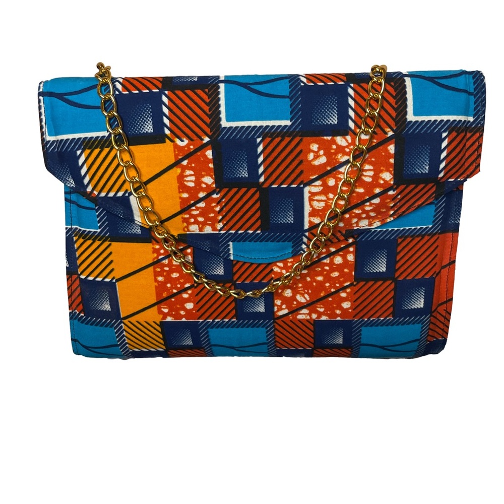 African Print Retro Vibrant Large Handmade Shoulder Bag With Chain